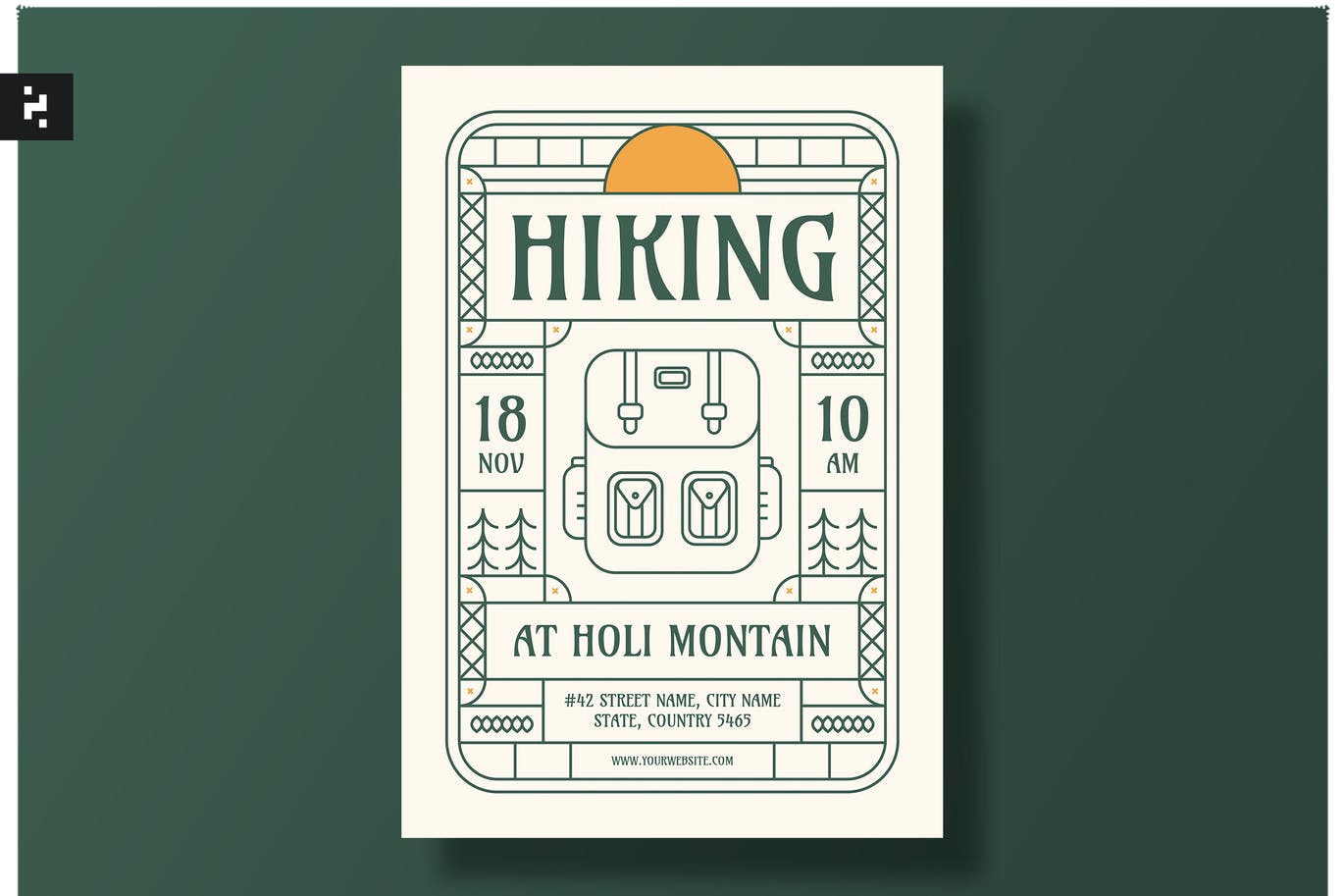 徒步旅行传单模板下载 Hiking Flyer Template 设计素材 第1张