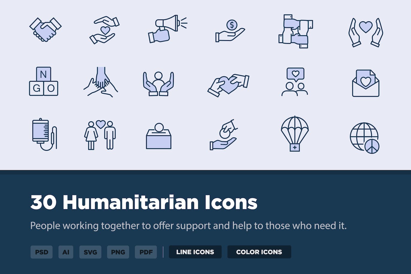 30个人道主义矢量图标 30 Humanitarian Icons 图标素材 第1张