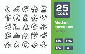 25个地球母亲日线条图标 Mother Earth Day Icon Pack in Line Style