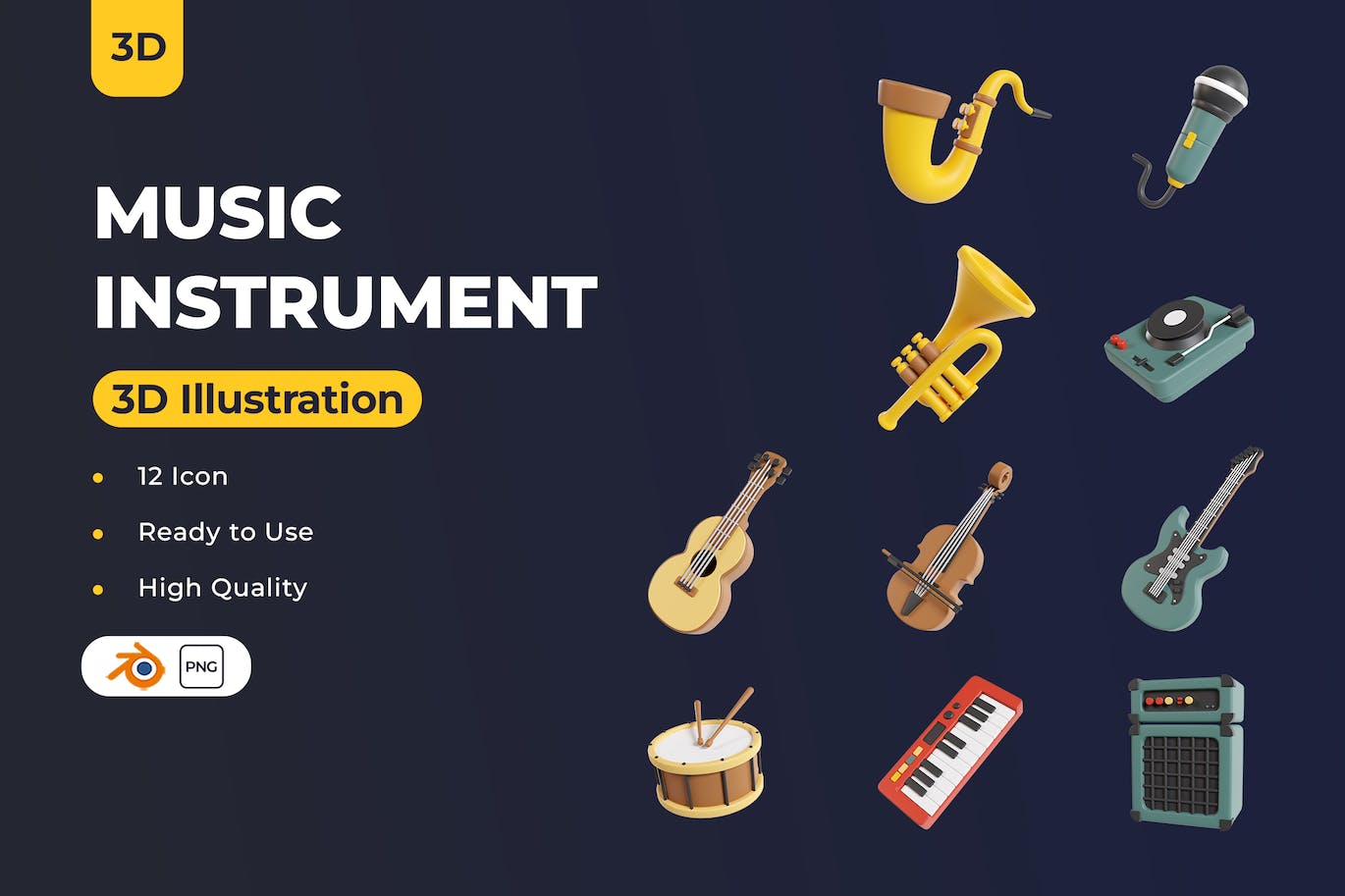 音乐工具3D图标 Music Instrument 3D Icons 图标素材 第1张