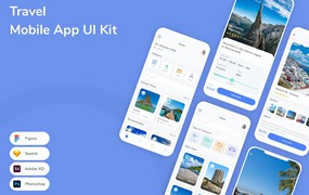 出行旅游App应用程序UI工具包素材 Travel Mobile App UI Kit