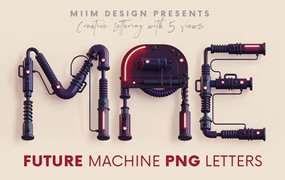 潮流未来科幻游戏3D机械霓虹灯特效字母PNG设计素材 Future Machine – 3D Lettering