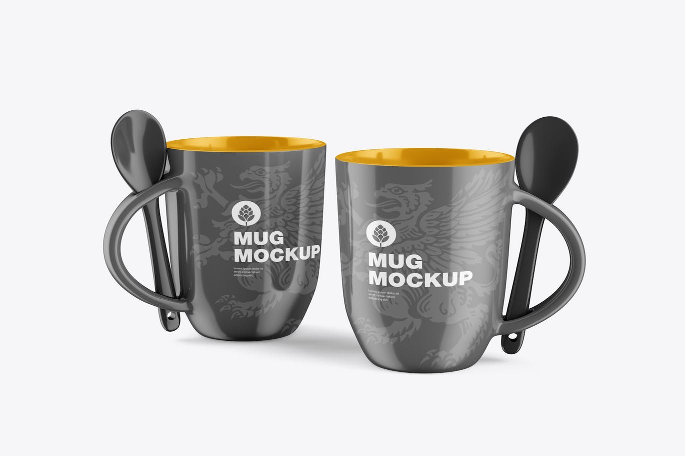 带勺子的彩色马克杯杯身设计样机 Colorfull Mug with Spoon Mockup 样机素材 第1张