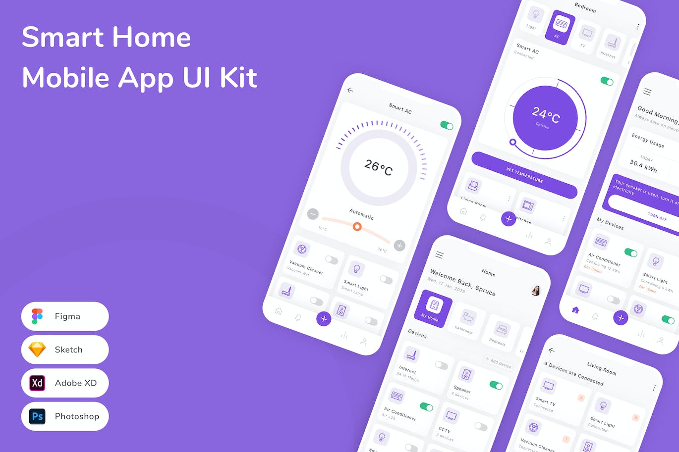 智能家居控制App应用程序UI工具包素材 Smart Home Mobile App UI Kit APP UI 第1张