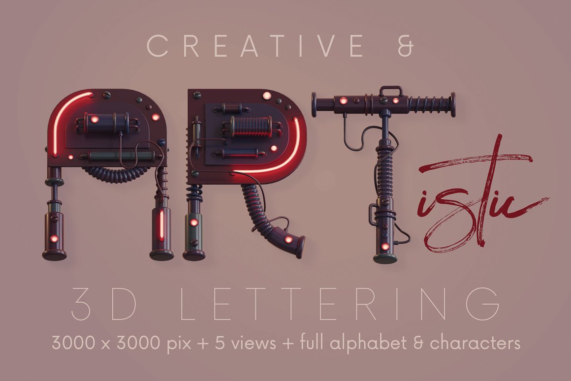 潮流未来科幻游戏3D机械霓虹灯特效字母PNG设计素材 Future Machine – 3D Lettering 图片素材 第4张