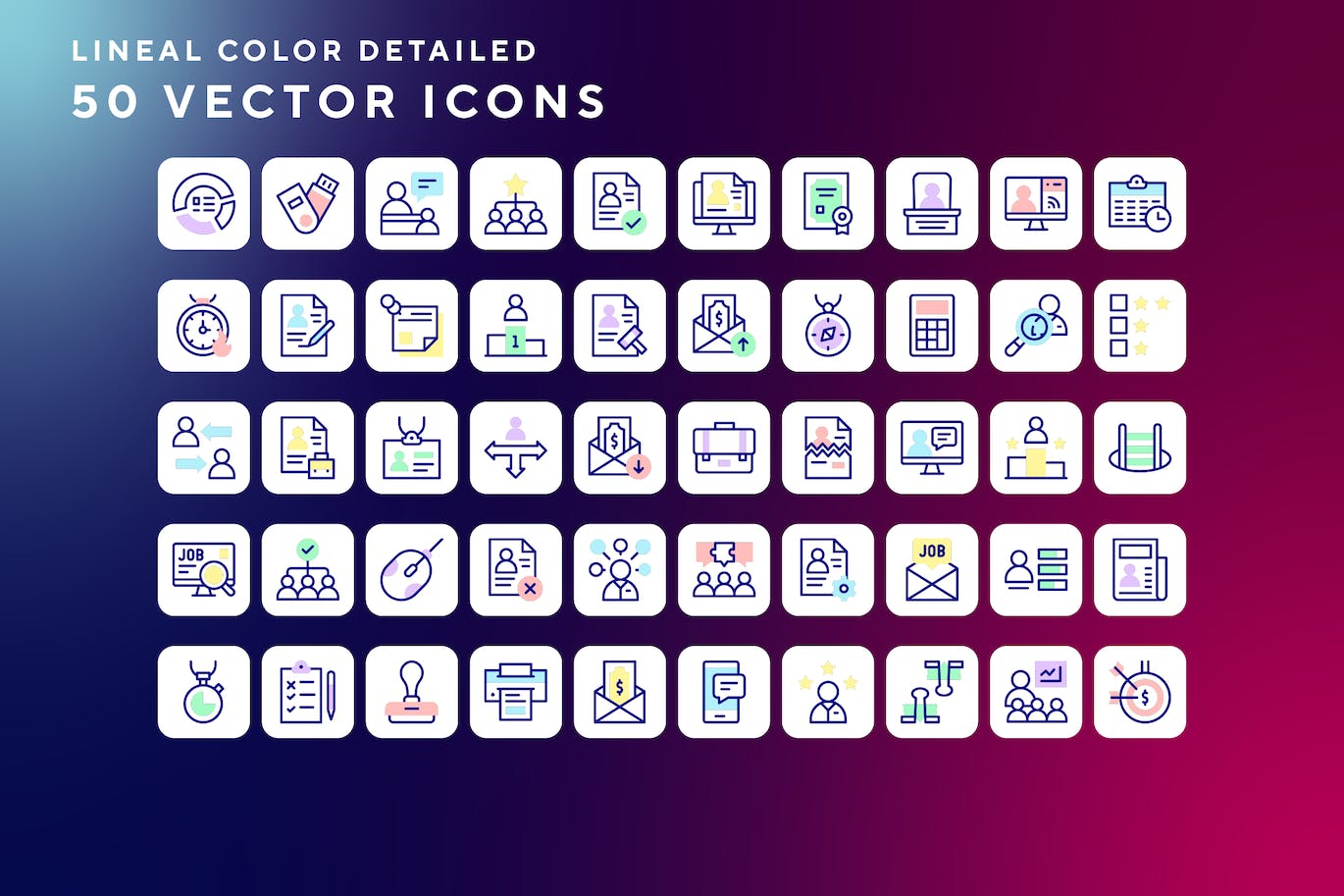 50枚工作主题彩色线条矢量图标 Employment icons 图标素材 第1张