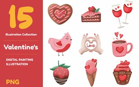 情人节食品元素插画 Valentine’s Day Illustrations