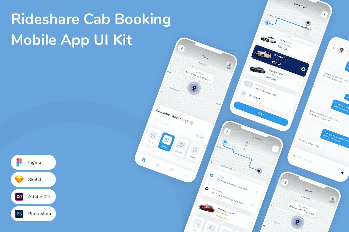 乘坐共享汽车预订App应用程序UI工具包素材 Rideshare Cab Booking Mobile App UI Kit APP UI 第1张