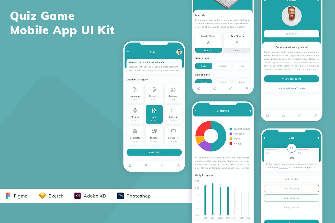 测验游戏应用程序App设计UI工具包 Quiz Game Mobile App UI Kit APP UI 第1张