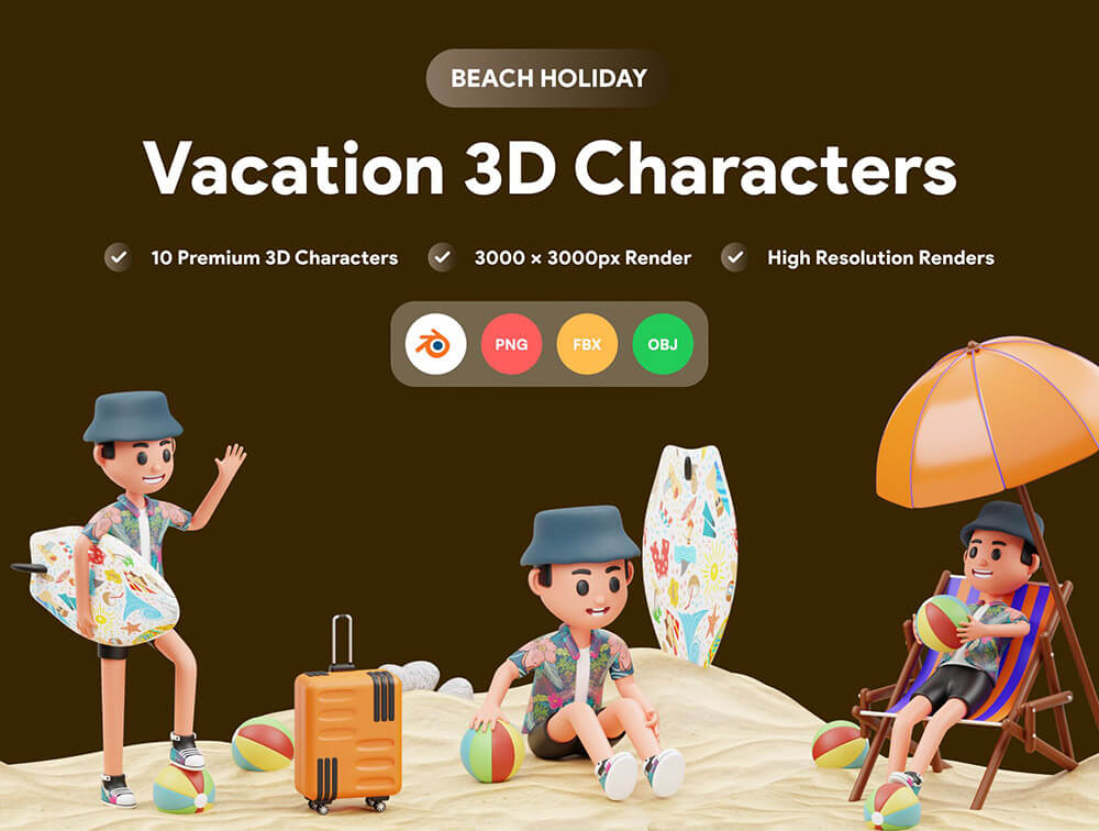 暑假假期3D人物插画素材 图片素材 第1张