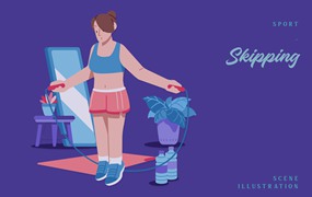 跳绳运动场景插画 Sport – Skipping Scene Illustration
