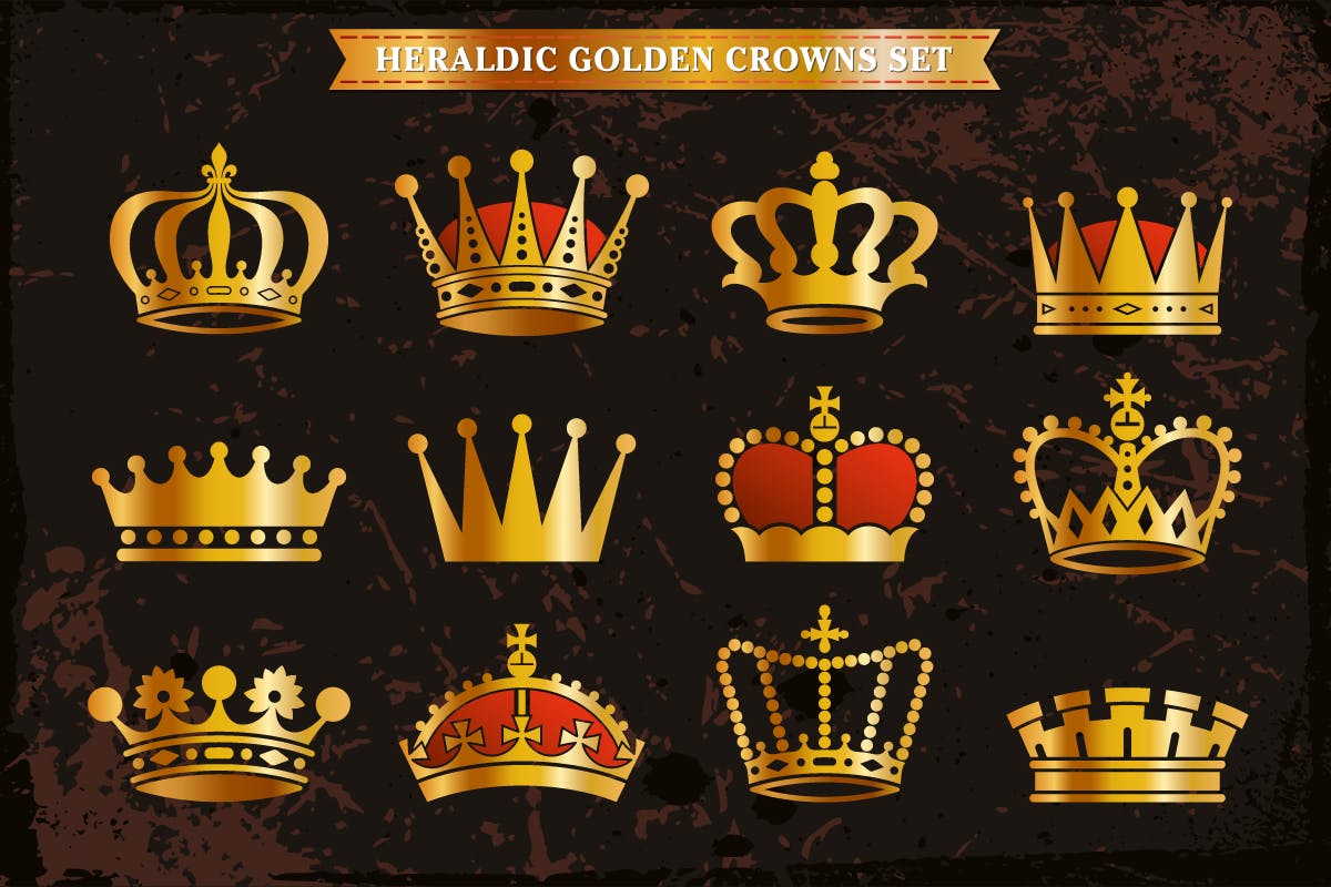 76个金色皇冠图标&矢量剪影 76 Golden Royal Crowns Icons Vector Silhouettes 图标素材 第4张