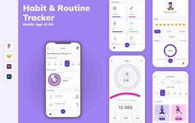 习惯&运动跟踪App移动应用设计UI工具包 Habit & Routine Tracker Mobile App UI Kit
