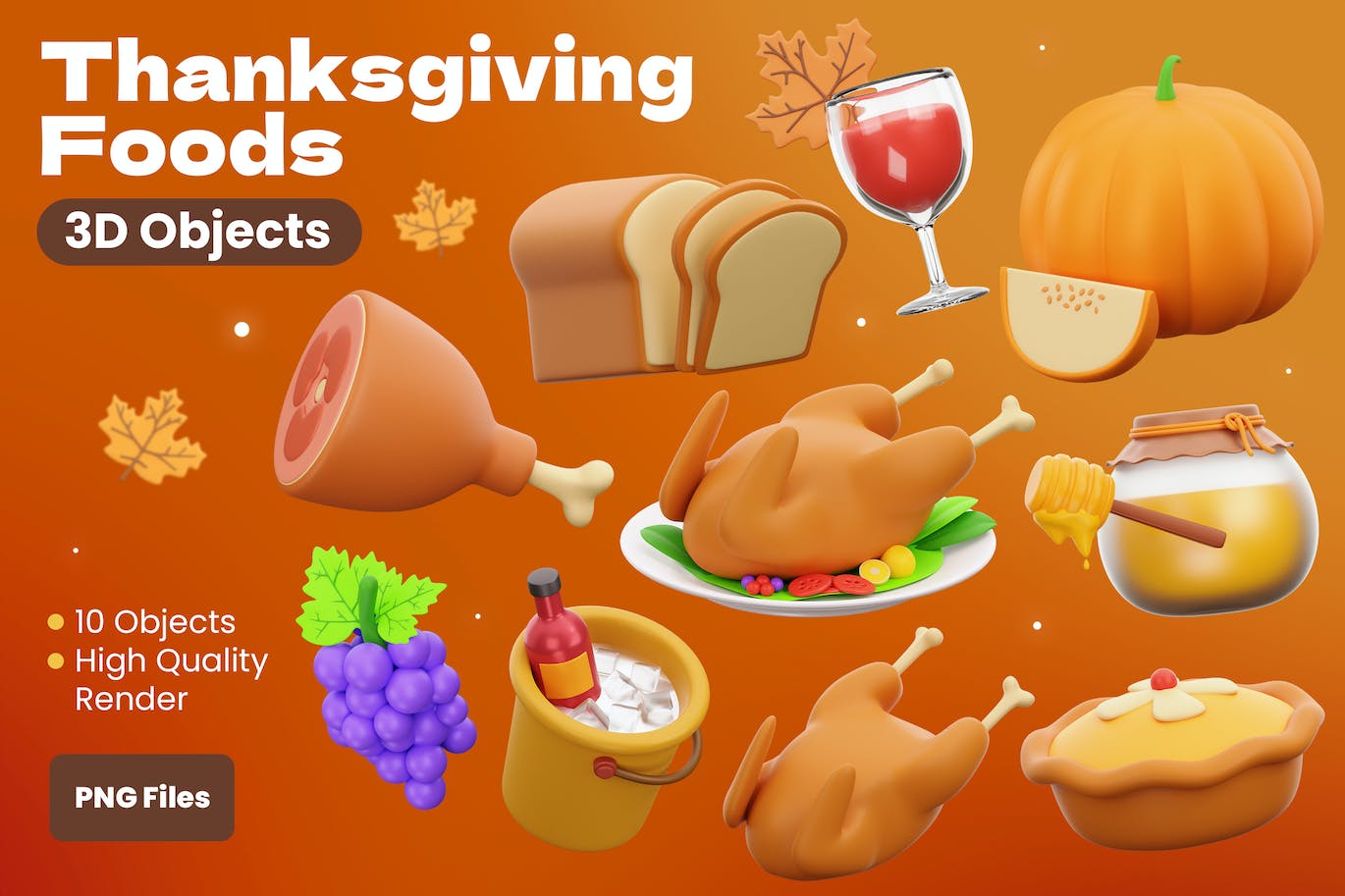 感恩节食品3D插画 Thanksgiving Foods 3D illustration 图片素材 第1张