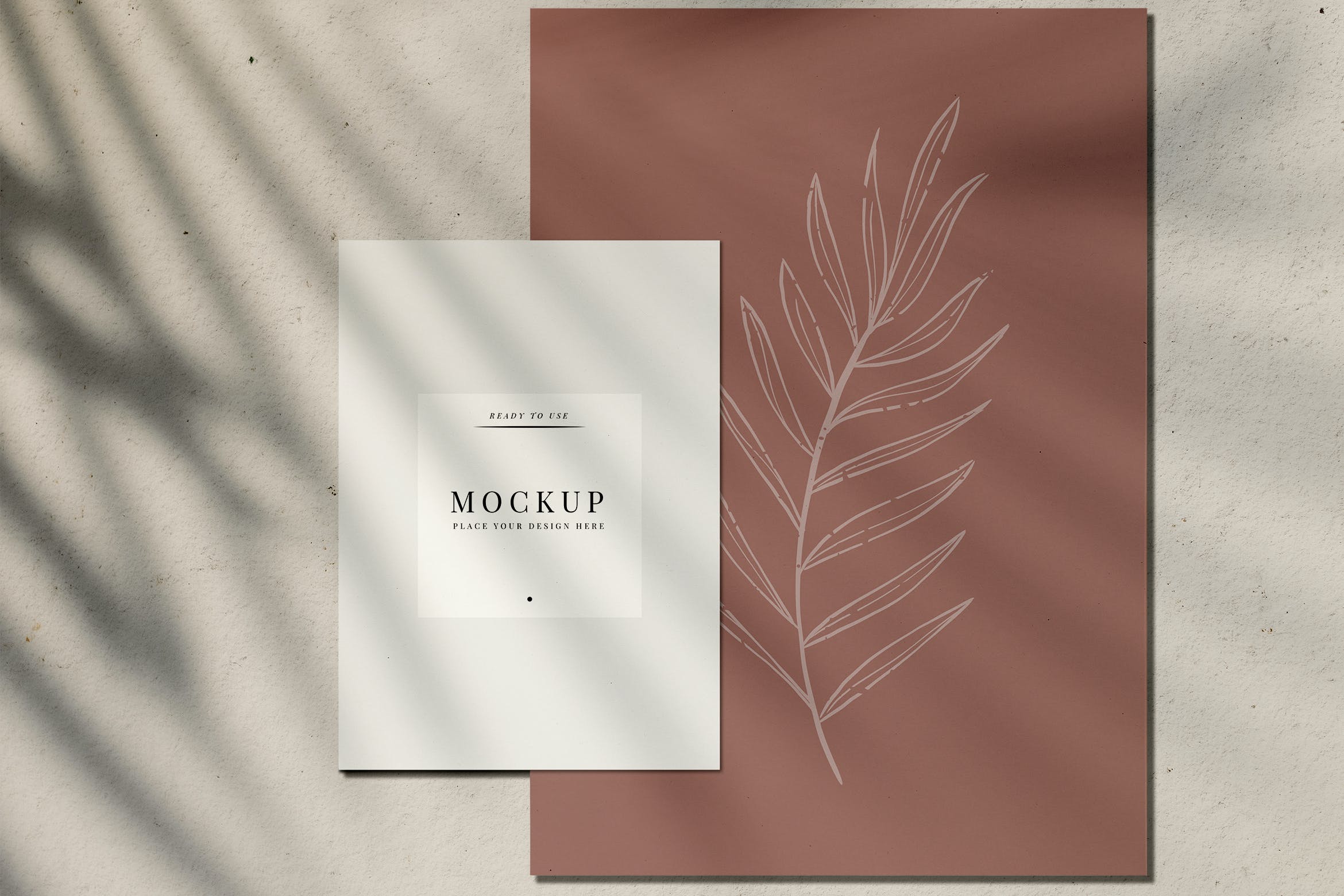 植物阴影印刷卡片VI样机 Card mockup illustration 样机素材 第1张