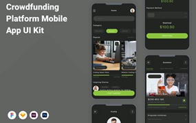 众筹平台App移动应用设计UI工具包 Crowdfunding Platform Mobile App UI Kit