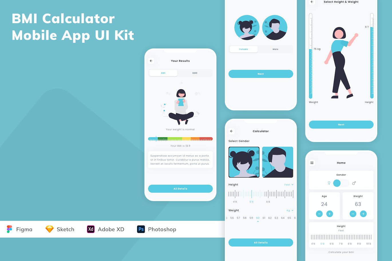 BMI计算器应用程序App设计UI工具包 BMI Calculator Mobile App UI Kit APP UI 第1张