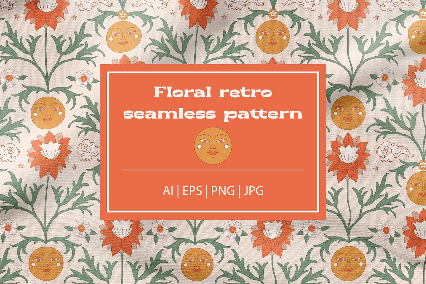 无缝柔和复古风格手绘花卉图案 Floral Retro Seamless Pattern 图片素材 第1张