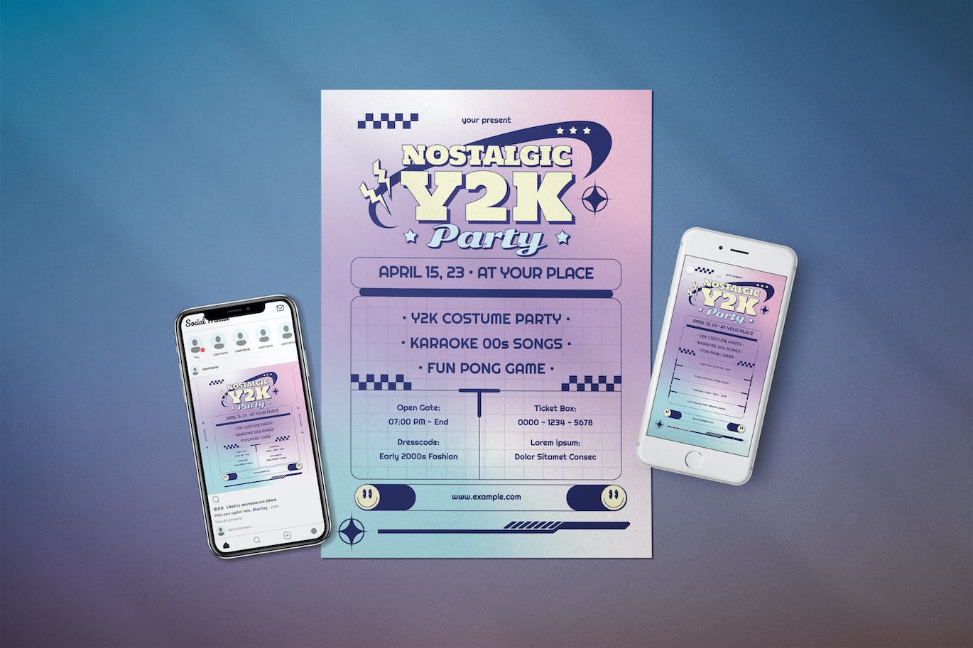 怀旧Y2K派对海报传单媒体套件 Nostalgic Y2K Party – Flyer Media Kit 设计素材 第1张