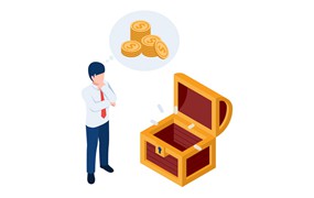 空宝箱商人等距插画 Isometric businessman with empty treasure box