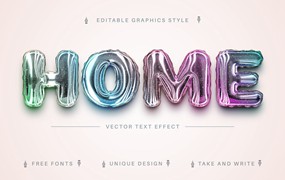全息气球矢量文字效果字体样式 Bubble Holo – Editable Text Effect, Font Style