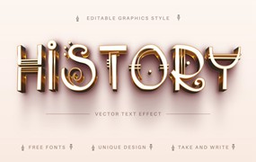 闪亮金色矢量文字效果字体样式 Golden History – Editable Text Effect, Font Style