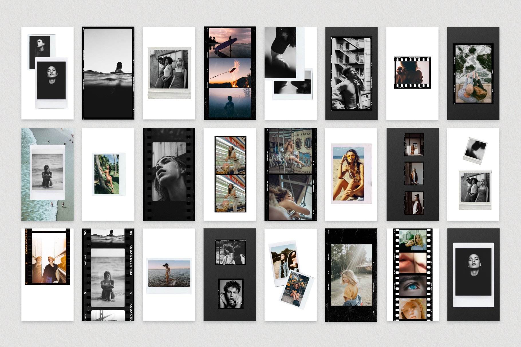 100个潮流划痕复古即时帧胶卷框即时PSD模板PNG素材 100 Film Frames & Instant Templates 图片素材 第3张