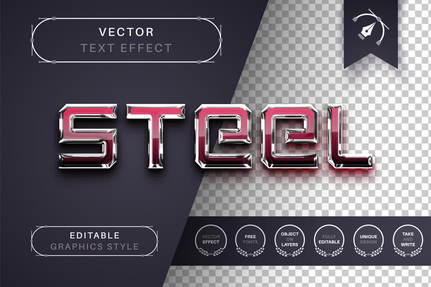 水晶不锈钢矢量文字效果字体样式 Reflect Steel – Editable Text Effect, Font Style 插件预设 第1张