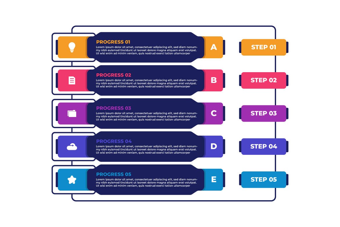业务步骤和进展信息图表模板 Business Steps and Progress Infographic Template 幻灯图表 第1张