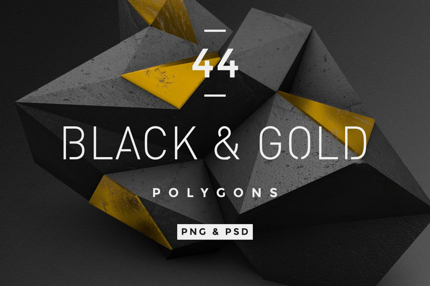 PNG素材-44款黑色和金色抽象几何多边形图形元素PNG素材 图片素材 第1张