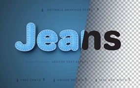牛仔裤纹理矢量文字效果字体样式 Jeans Textile – Editable Text Effect Font Style