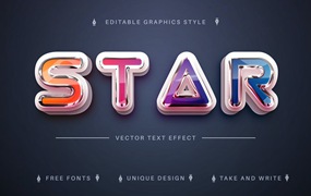 彩虹金属矢量文字效果字体样式 Star Rainbow – Editable Text Effect, Font Style