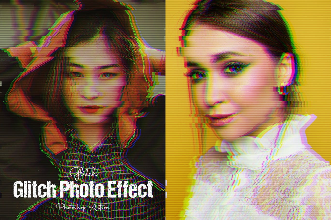 故障失真效果PS动作模板 Glitch Effect Photoshop Action 插件预设 第1张