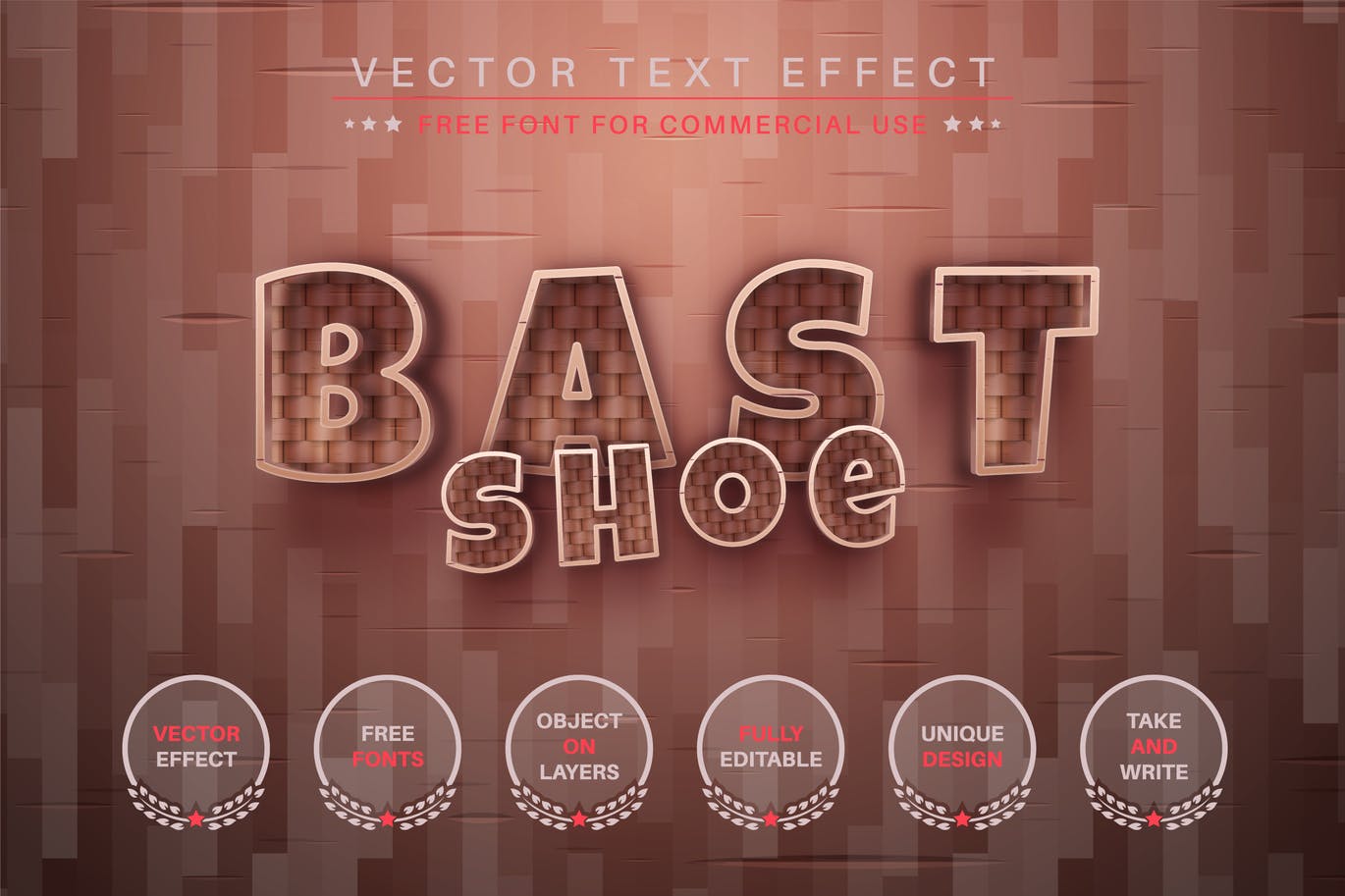 木头纹理矢量文字效果字体样式 Bast Shoe – Editable Text Effect, Font Style 插件预设 第1张