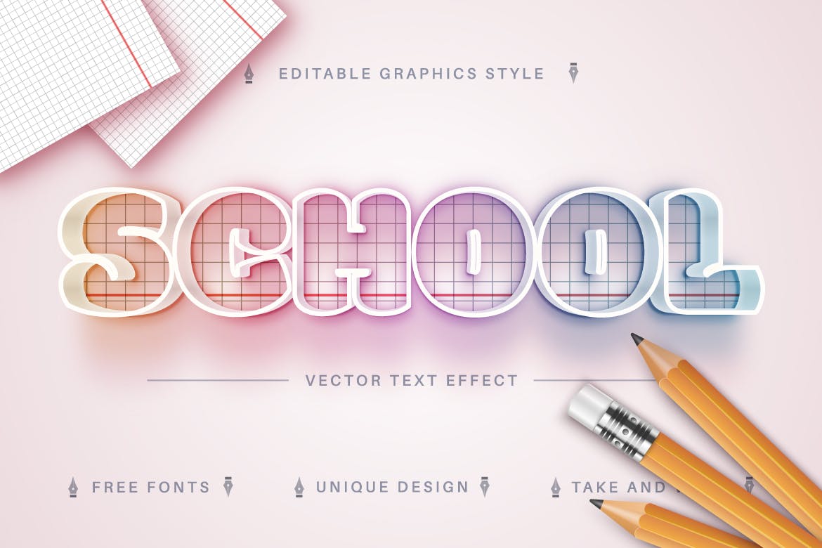 课本网格矢量文字效果字体样式 School Textbook – Editable Text Effect, Font Style 插件预设 第1张