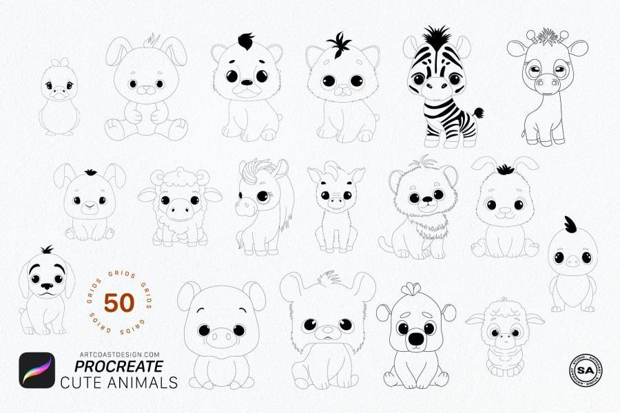 Procreate笔刷-可爱小动物Procreate线条图形笔刷素材 笔刷资源 第6张