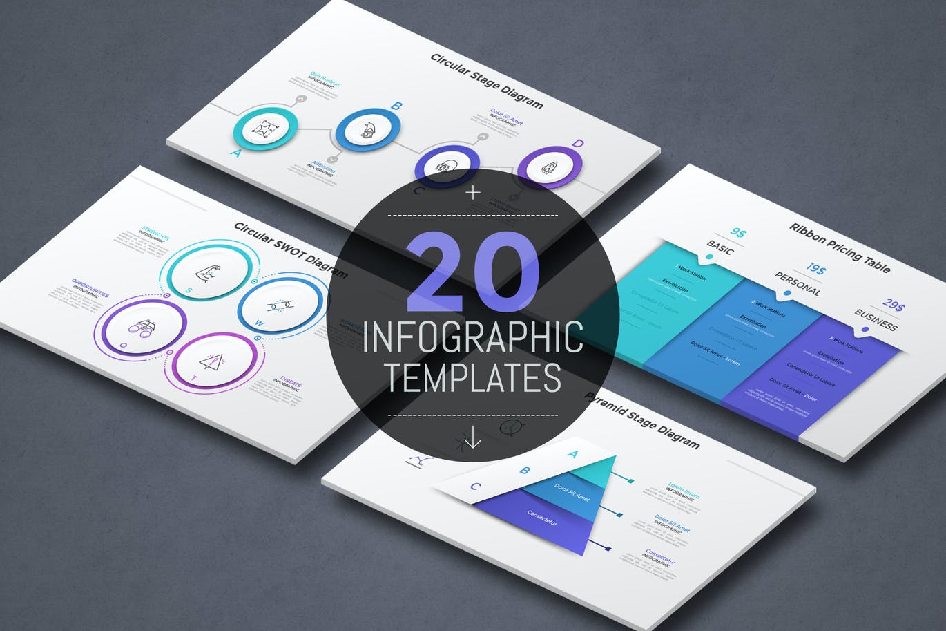 20个彩色纸风格现代信息图表模板 20 Infographic Templates v.8 幻灯图表 第1张