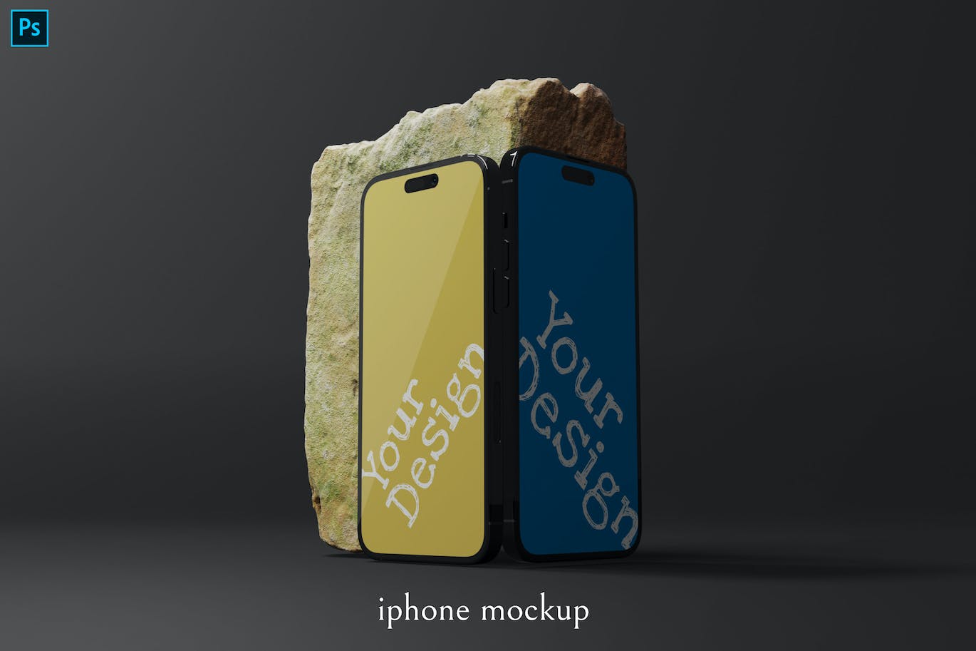 绿霉石头背景iPhone 14手机样机 iphone mockup 样机素材 第1张