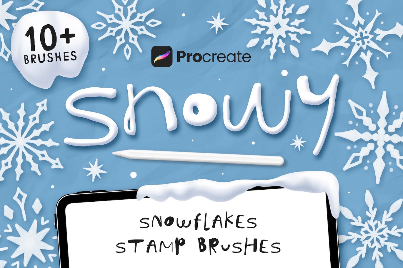 雪白雪花Procreate印章笔刷 Snowy Procreate Stamp Brushes 笔刷资源 第1张
