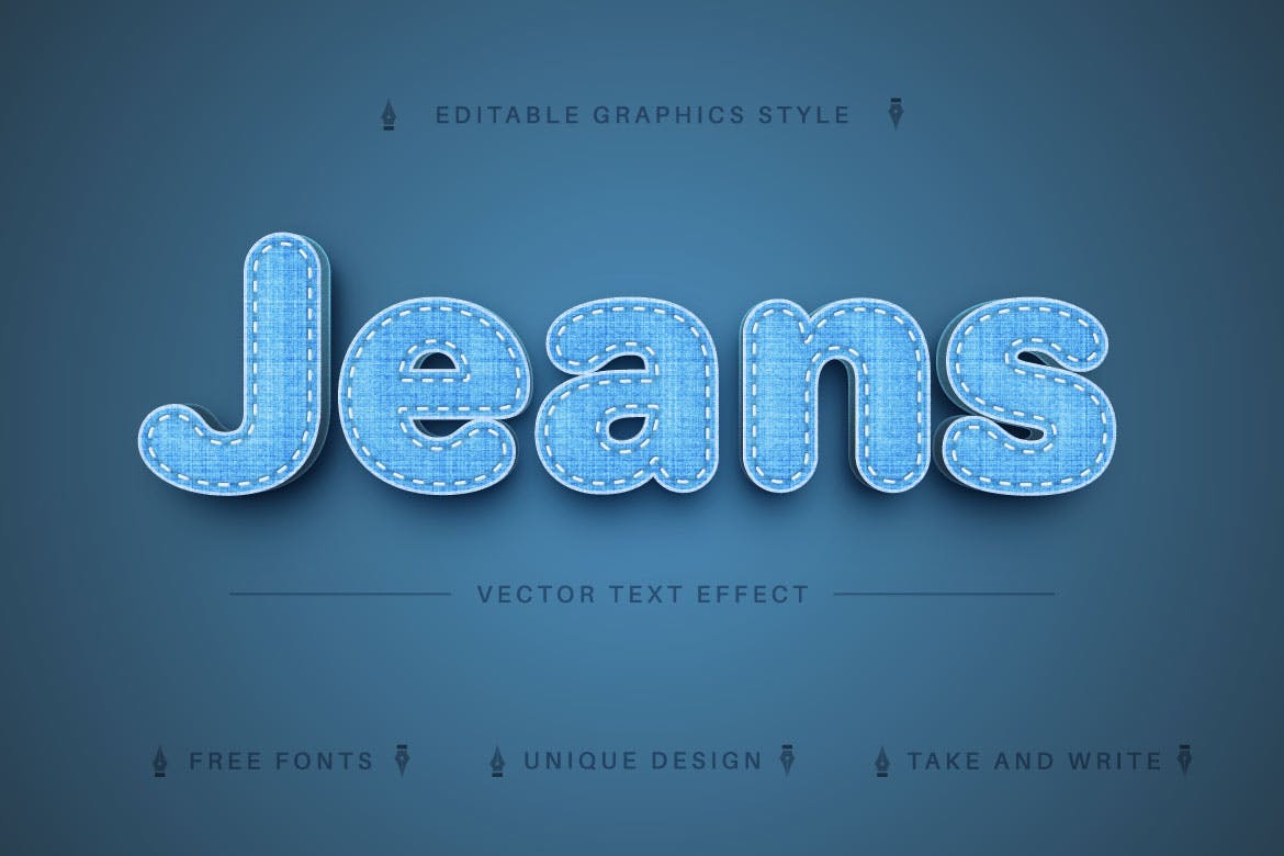 牛仔裤纹理矢量文字效果字体样式 Jeans Textile – Editable Text Effect Font Style 插件预设 第6张