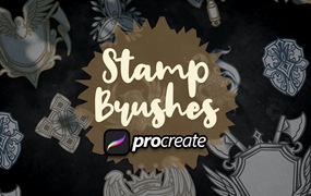 盾牌徽章Procreate印章绘画笔刷素材 Crest Emblem Dansdesign Stamp Brush Procreate
