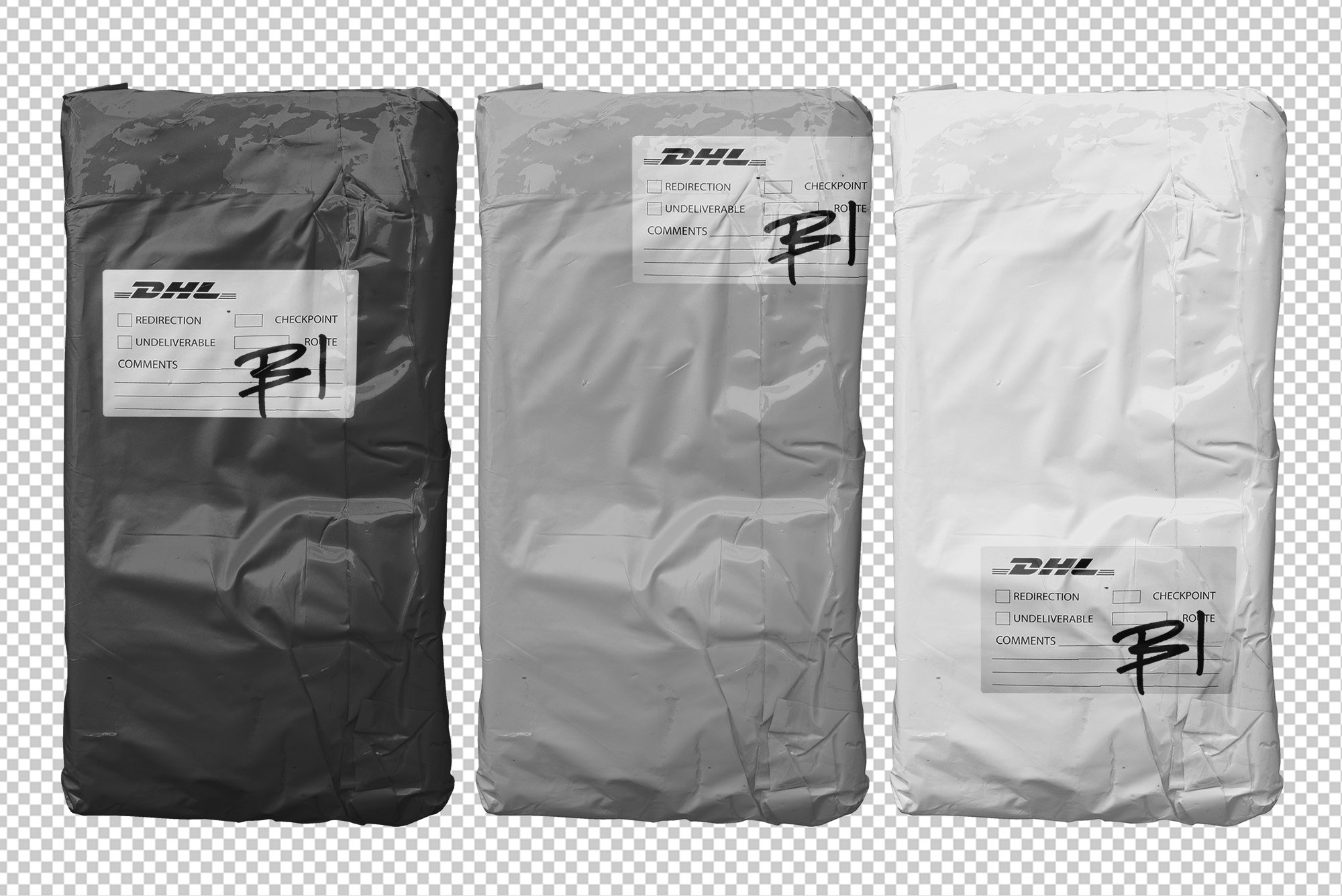 现代潮流快递物流包裹包装袋样机PNG透明包贴纸 Post Pack Bag Mockup 样机素材 第4张