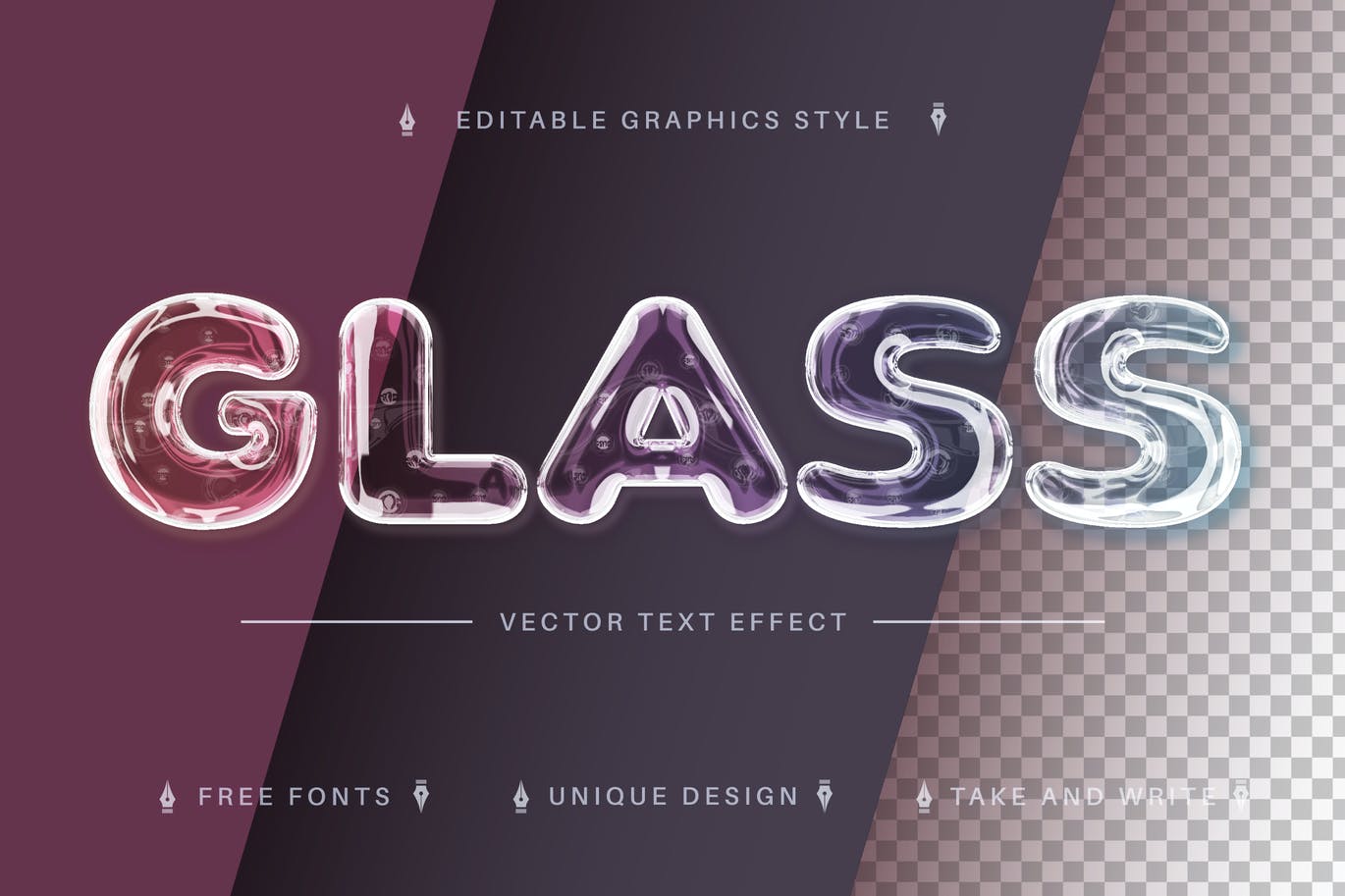 液体玻璃矢量文字效果字体样式 Glass Realistic – Editable Text Effect, Font Style 插件预设 第1张