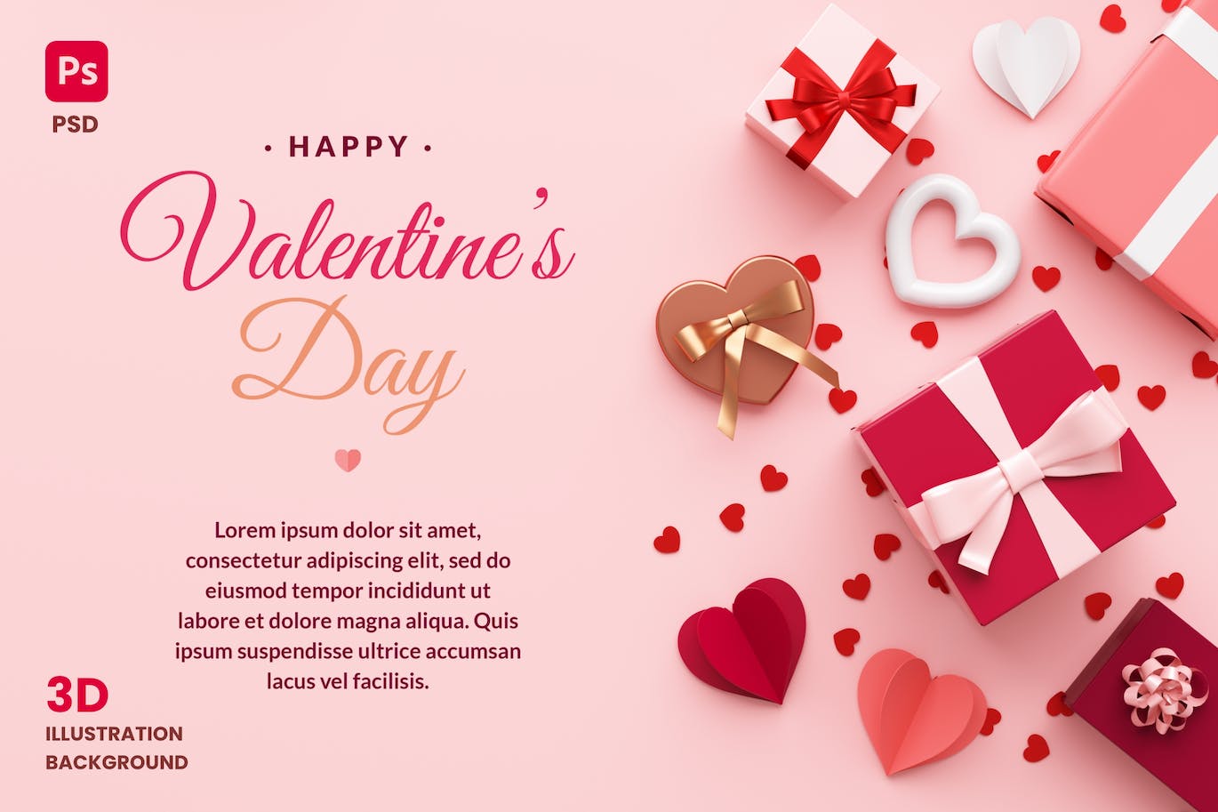 3D渲染情人节传单背景模板 Valentines Flyer Background 设计素材 第1张