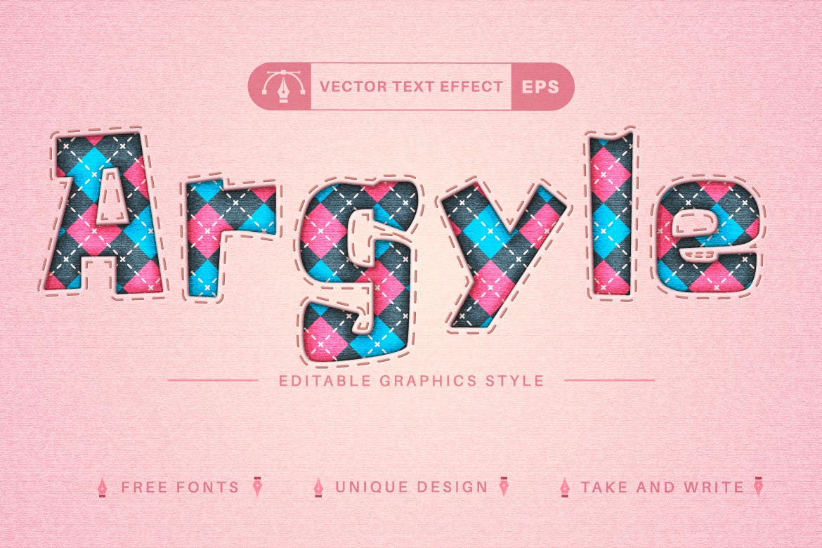 菱形花纹矢量文字效果字体样式 Argyle – Edit Text Effect, Editable Font Style 笔刷资源 第5张