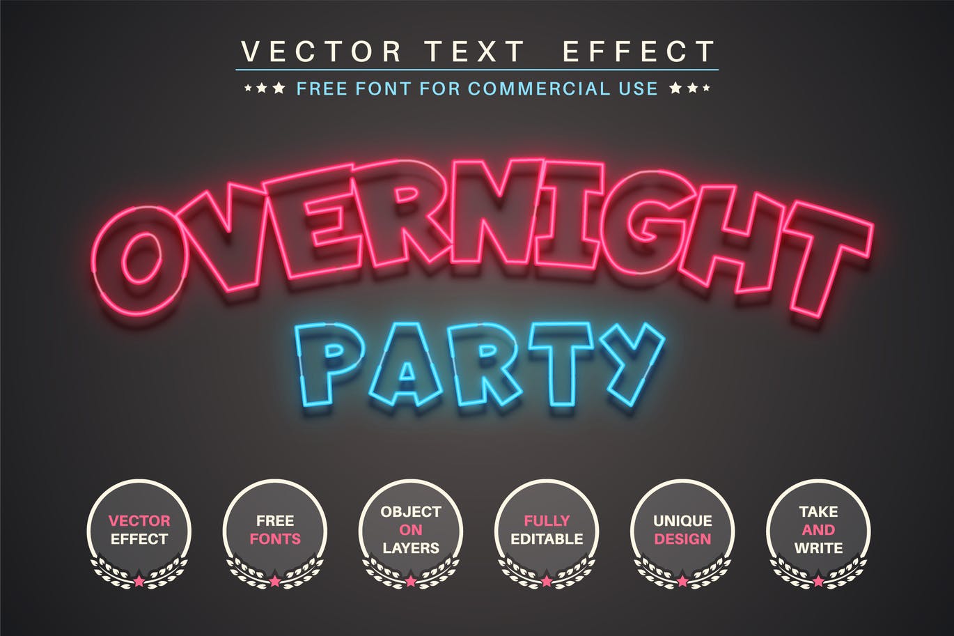 霓虹灯矢量文字效果字体样式 Night Party – Editable Text Effect, Font Style 样机素材 第1张