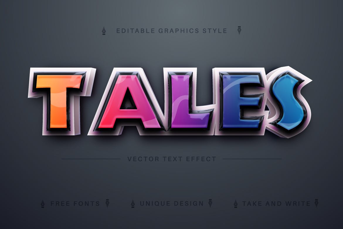 黑边渐变矢量文字效果字体样式 Plastic Tales – Editable Text Effect, Font Style 插件预设 第3张