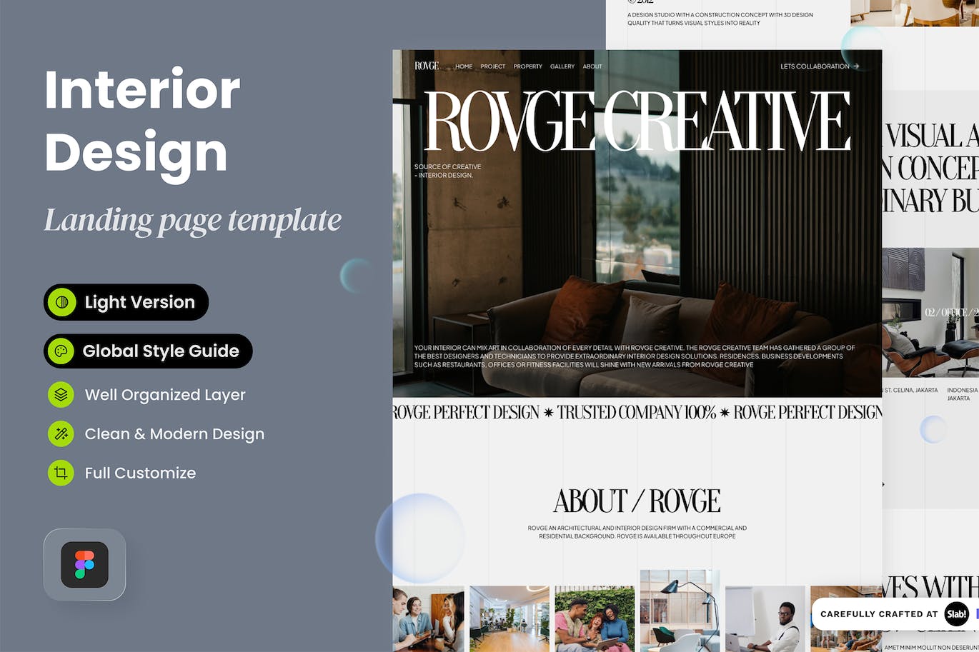 室内设计网站着陆页模板 Rovge – Interior Design Landing Page APP UI 第1张