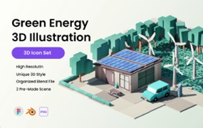 绿色能源房子场景3D插画
