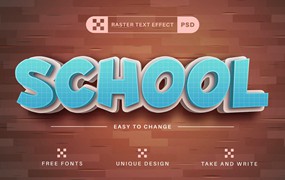 可爱3D学校文字效果字体样式 Cute School – Editable Text Effect, Font Style